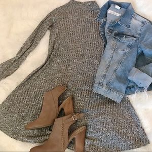 Boohoo Gray Mock Neck Swing Dress